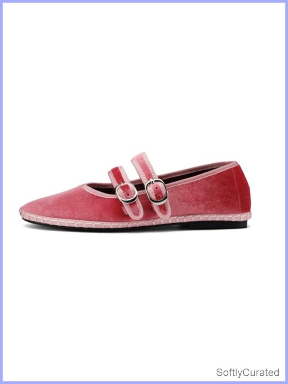 Velvet Mary Jane Flats Double Strap Buckle Round Toe